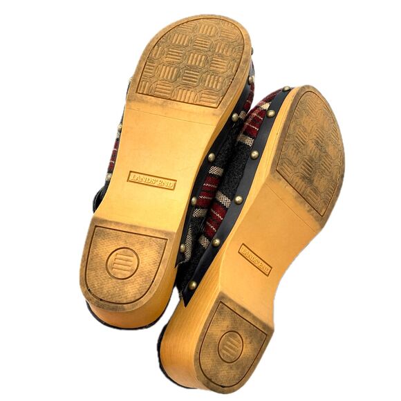 Lands’ End Girls Skylar Shearling Clogs Plaid Slip-On Red Tartan Christmas 5M - Picture 3 of 5